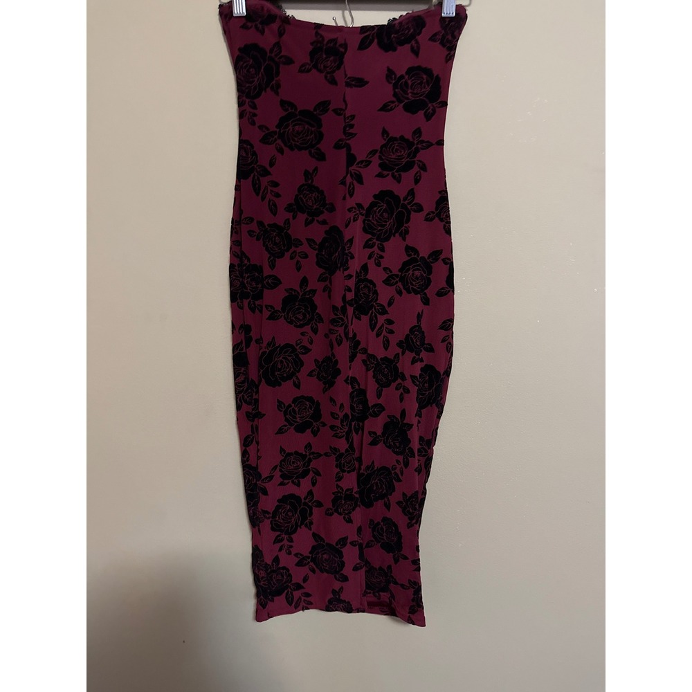 Women Strapless MidiDress BurgundyBlack Velvet Rose Lace S WhmsigothDarkromance - Picture 3 of 7